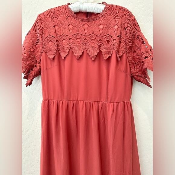 ROOLEE | Fiona Rust Red Crochet Lace Maxi Dress Boho Modest Style | Large - Picture 3 of 8
